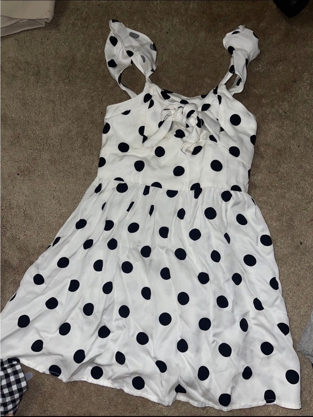 Bardot Polka Dot Tie-Front Mini Dress in White and Black